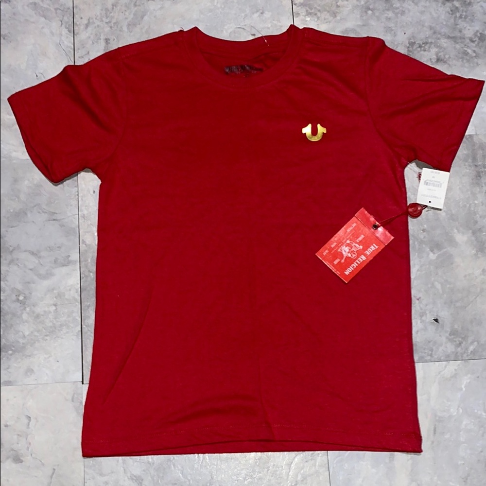 True religion big boy or girl M Red T-Shirt with Logo gold brand new top